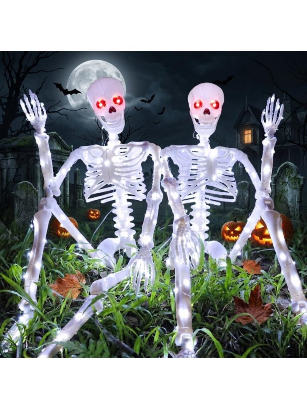 Light Up Skeletons Set - 36" Poseable Halloween Decorations for Yard & Porch